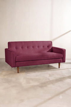 Upholstered Bundle Retro Button Down Sofa in Raffia Plum Red Fabric