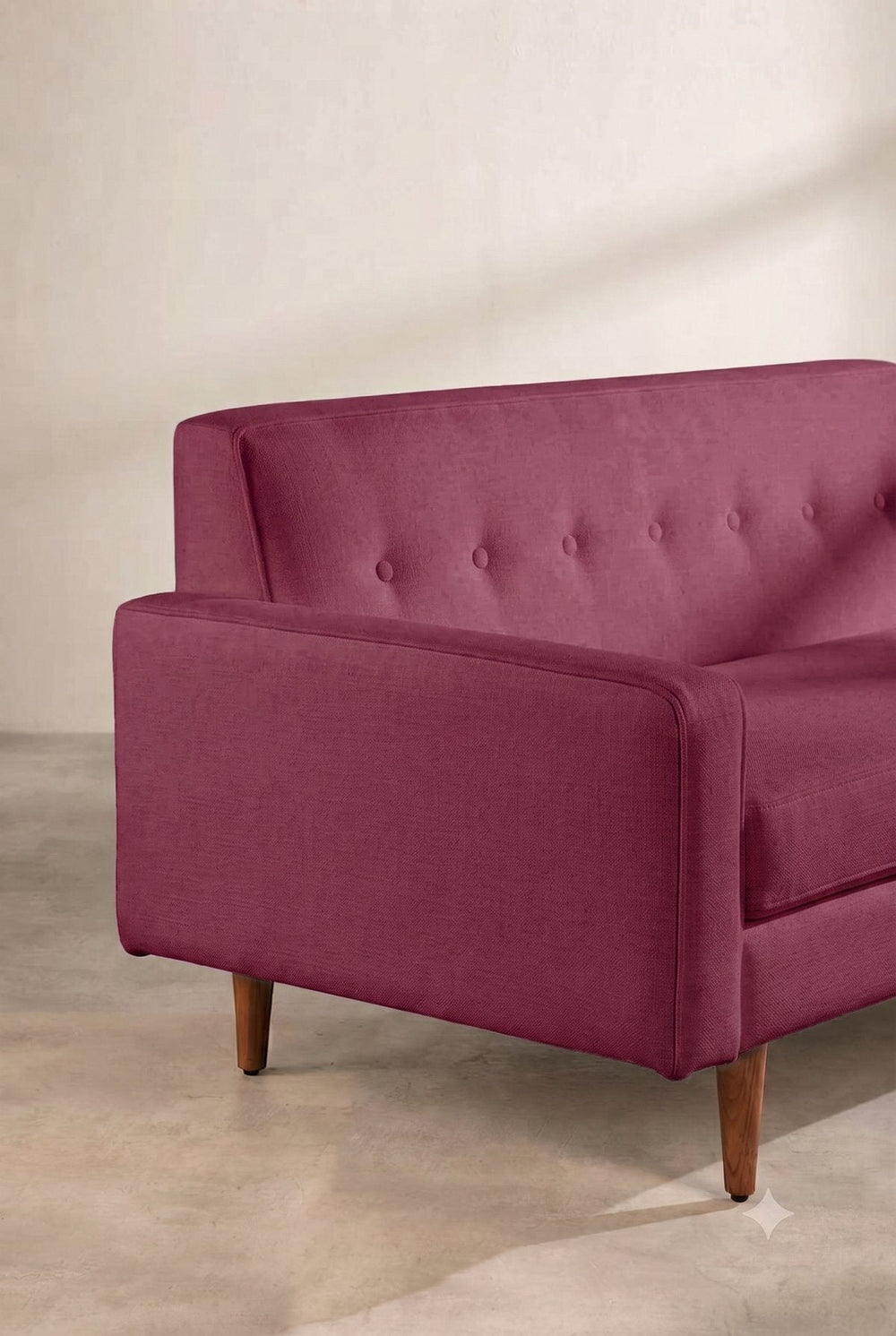 Upholstered Bundle Retro Button Down Sofa in Raffia Plum Red Fabric