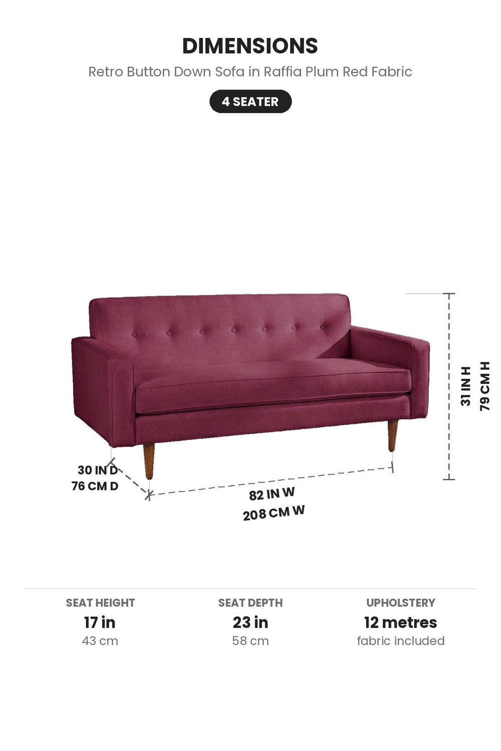 Upholstered Bundle Retro Button Down Sofa in Raffia Plum Red Fabric