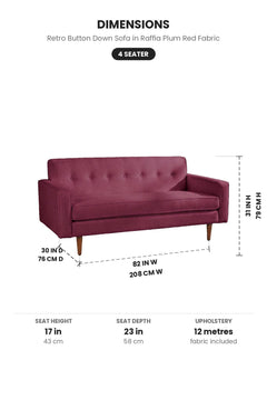 Upholstered Bundle Retro Button Down Sofa in Raffia Plum Red Fabric