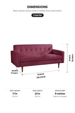 Upholstered Bundle Retro Button Down Sofa in Raffia Plum Red Fabric