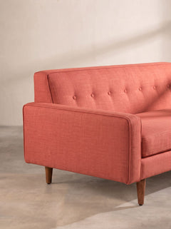 Upholstered Bundle Retro Button Down Sofa in Raffia Red Pepper Fabric