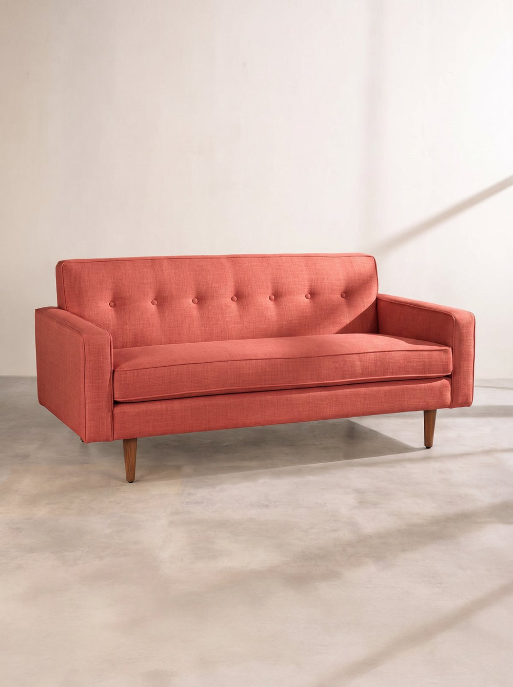 Upholstered Bundle Retro Button Down Sofa in Raffia Red Pepper Fabric