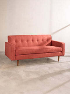 Upholstered Bundle Retro Button Down Sofa in Raffia Red Pepper Fabric