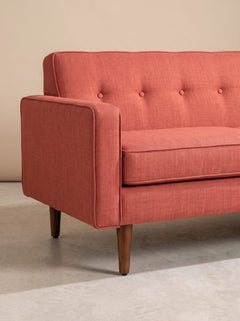 Upholstered Bundle Retro Button Down Sofa in Raffia Red Pepper Fabric
