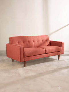 Upholstered Bundle Retro Button Down Sofa in Raffia Red Pepper Fabric