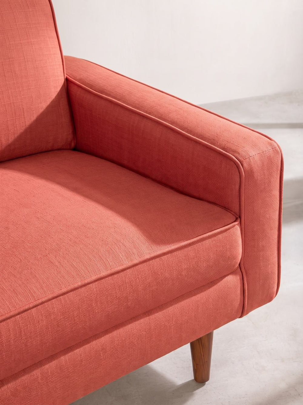 Upholstered Bundle Retro Button Down Sofa in Raffia Red Pepper Fabric