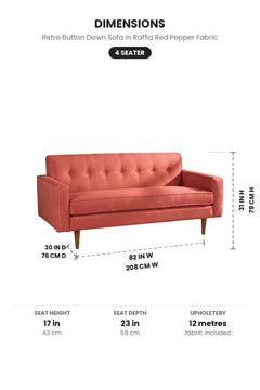 Upholstered Bundle Retro Button Down Sofa in Raffia Red Pepper Fabric