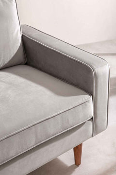 Upholstered Bundle Retro Button Down Sofa in Silver Velvet Fabric