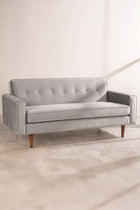Retro Button Down Sofa in Silver Velvet Fabric