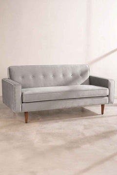 Upholstered Bundle Retro Button Down Sofa in Silver Velvet Fabric
