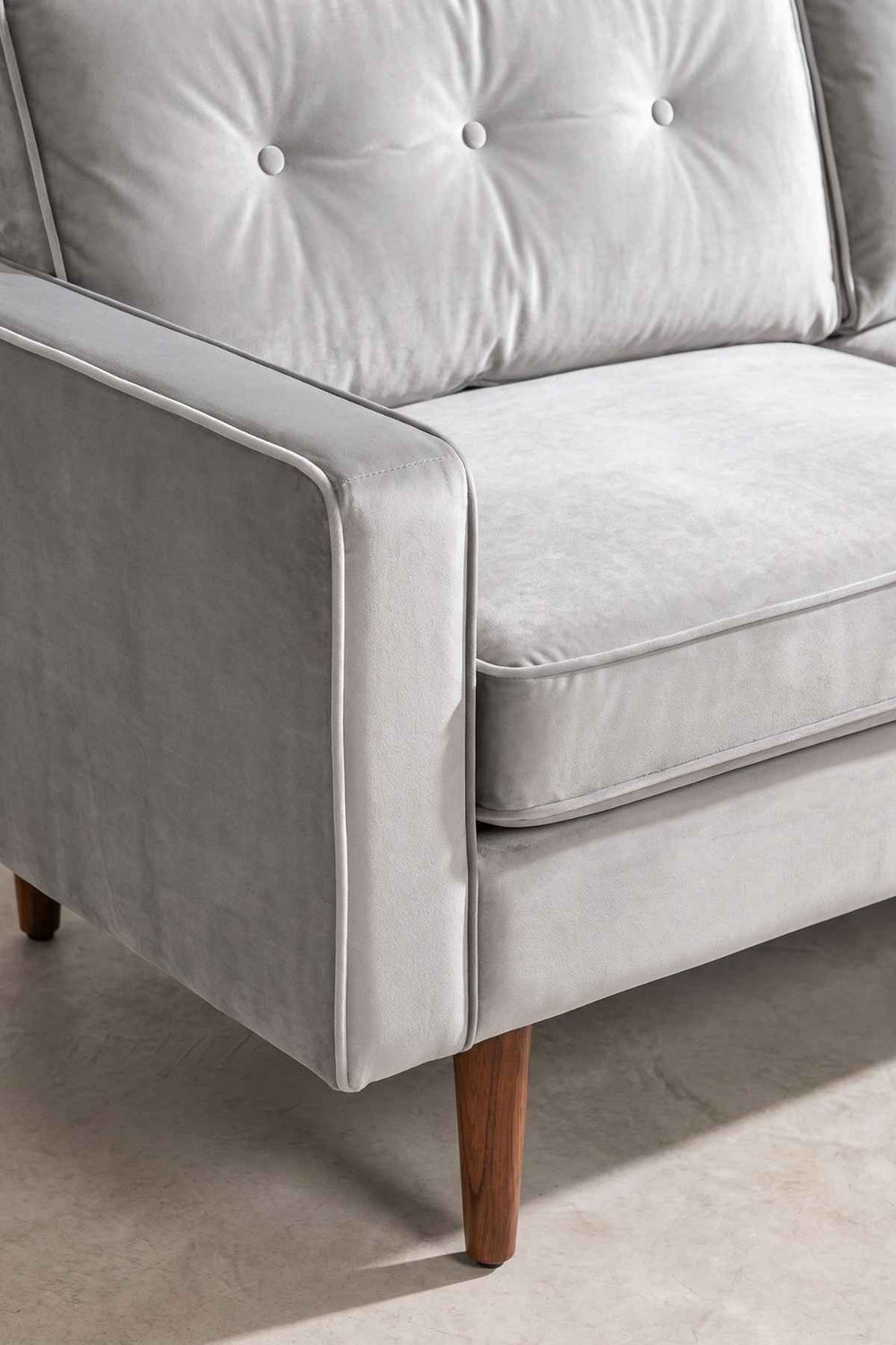 Upholstered Bundle Retro Button Down Sofa in Silver Velvet Fabric