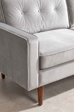 Upholstered Bundle Retro Button Down Sofa in Silver Velvet Fabric