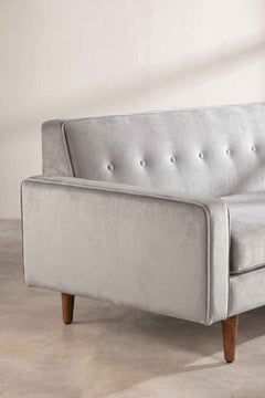 Upholstered Bundle Retro Button Down Sofa in Silver Velvet Fabric