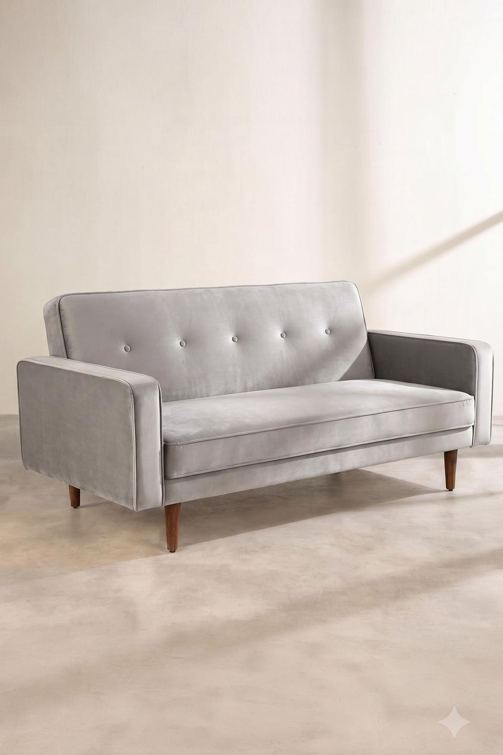 Upholstered Bundle Retro Button Down Sofa in Silver Velvet Fabric