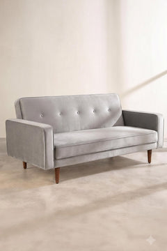 Upholstered Bundle Retro Button Down Sofa in Silver Velvet Fabric