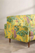 Upholstered Bundle Retro Button Down Sofa in Kachnar Yellow Fields Fabric