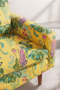 Upholstered Bundle Retro Button Down Sofa in Kachnar Yellow Fields Fabric