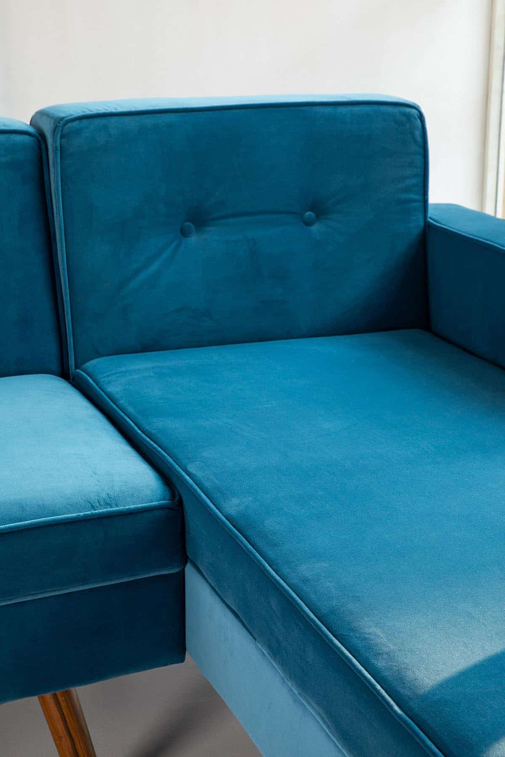 Upholstered Bundle Retro Chaise Sofa in Indigo Velvet Fabric