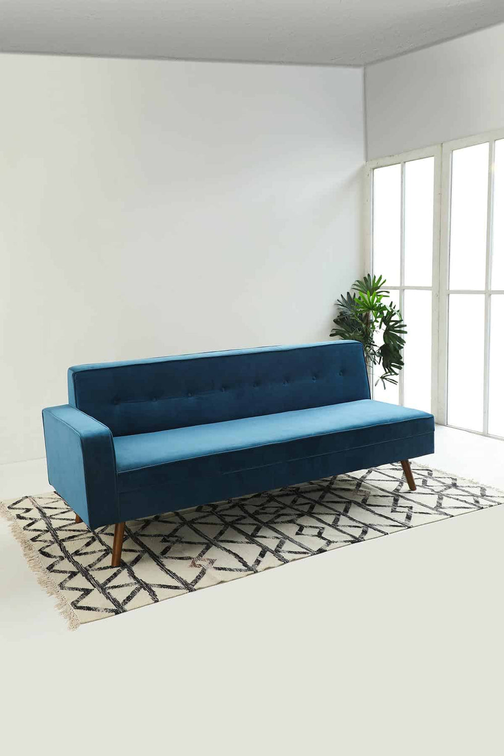 Upholstered Bundle Retro Chaise Sofa in Indigo Velvet Fabric