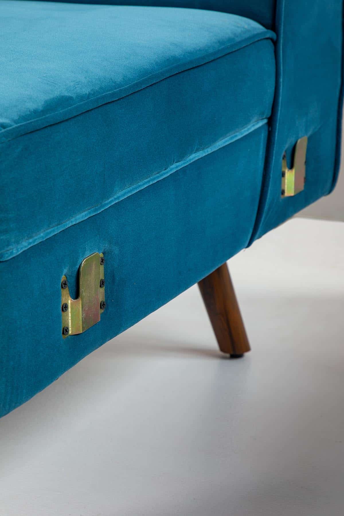 Upholstered Bundle Retro Chaise Sofa in Indigo Velvet Fabric