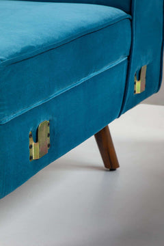 Upholstered Bundle Retro Chaise Sofa in Indigo Velvet Fabric