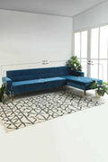 Upholstered Bundle Retro Chaise Sofa in Indigo Velvet Fabric