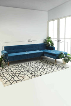 Upholstered Bundle Retro Chaise Sofa in Indigo Velvet Fabric