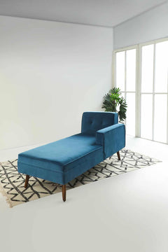 Upholstered Bundle Retro Chaise Sofa in Indigo Velvet Fabric
