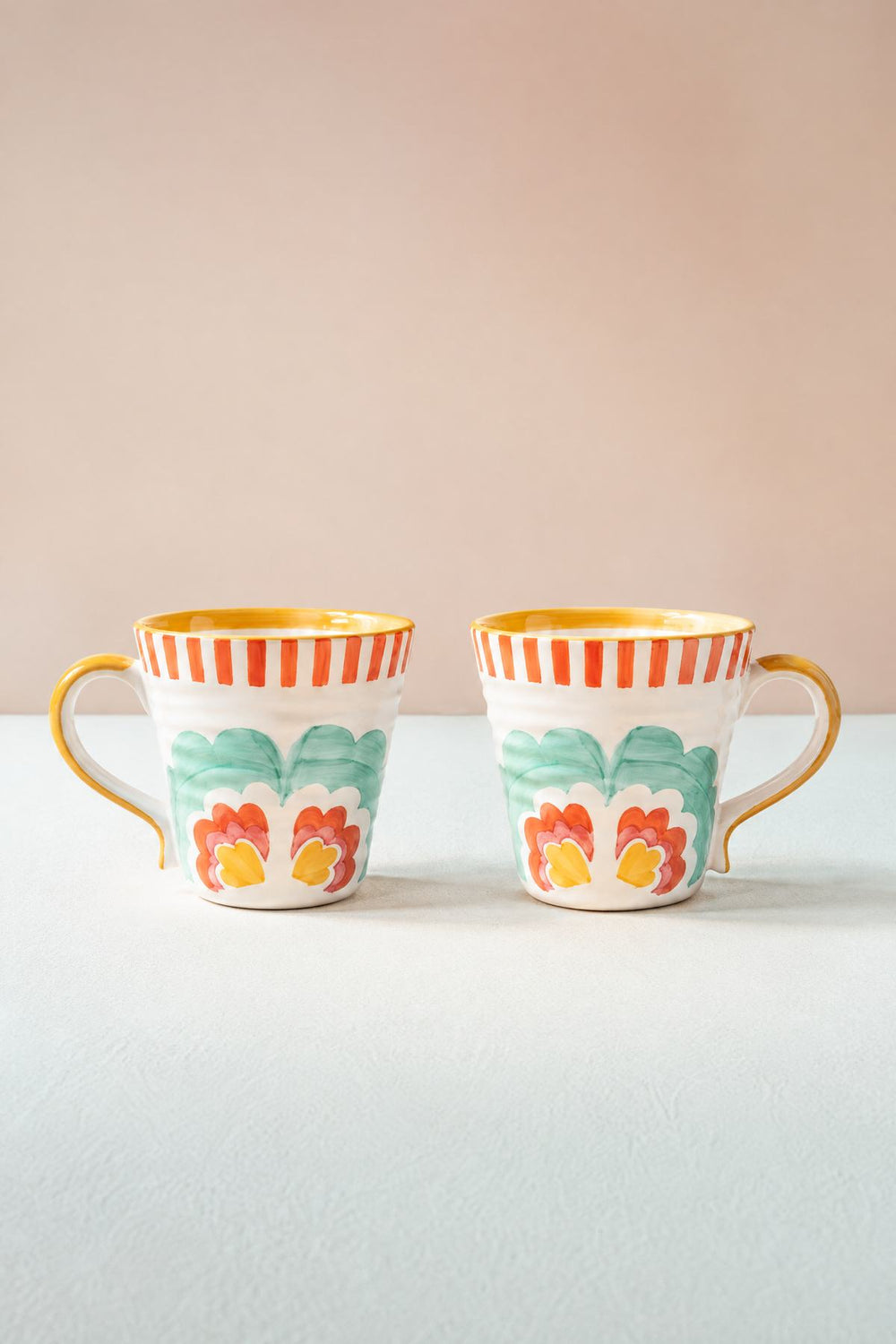 MUGS & CUPS Gypsy Rose Ceramic Ribbed Coffee Mug (Set Of 2)
