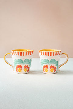 MUGS & CUPS Gypsy Rose Ceramic Ribbed Coffee Mug (Set Of 2)