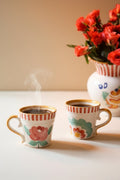 MUGS & CUPS Gypsy Rose Ceramic Ribbed Coffee Mug (Set Of 2)