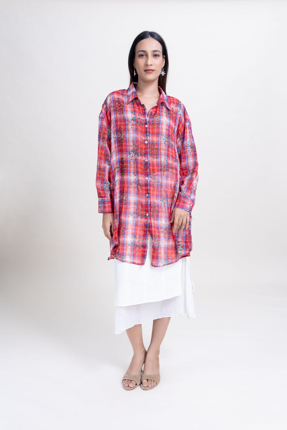 TOPS Trellis Floral Oversize Shirt (Rose)