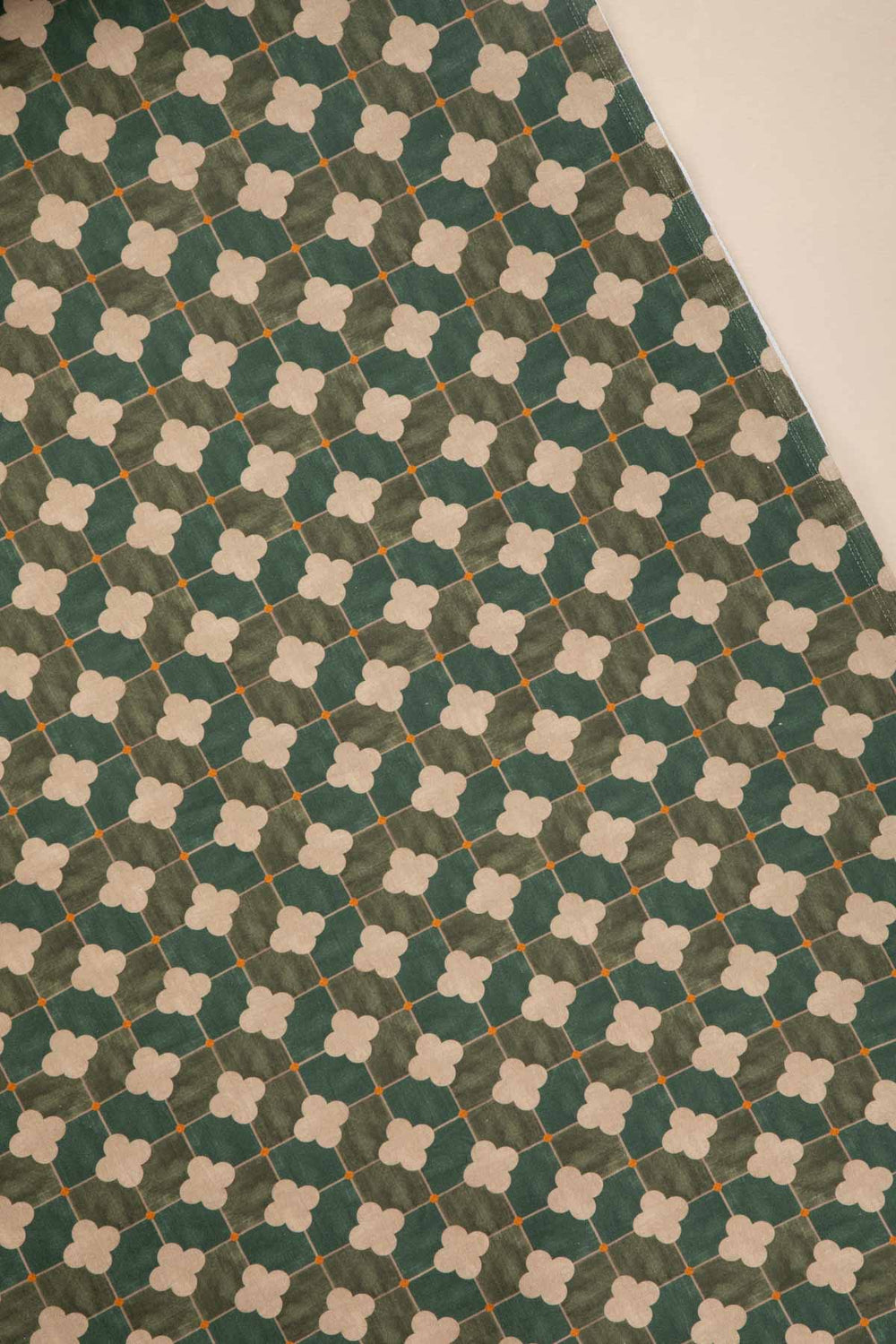 PRINT & PATTERN UPHOLSTERY FABRICS Roz Tile Printed Upholstery Fabric (Jade Green)