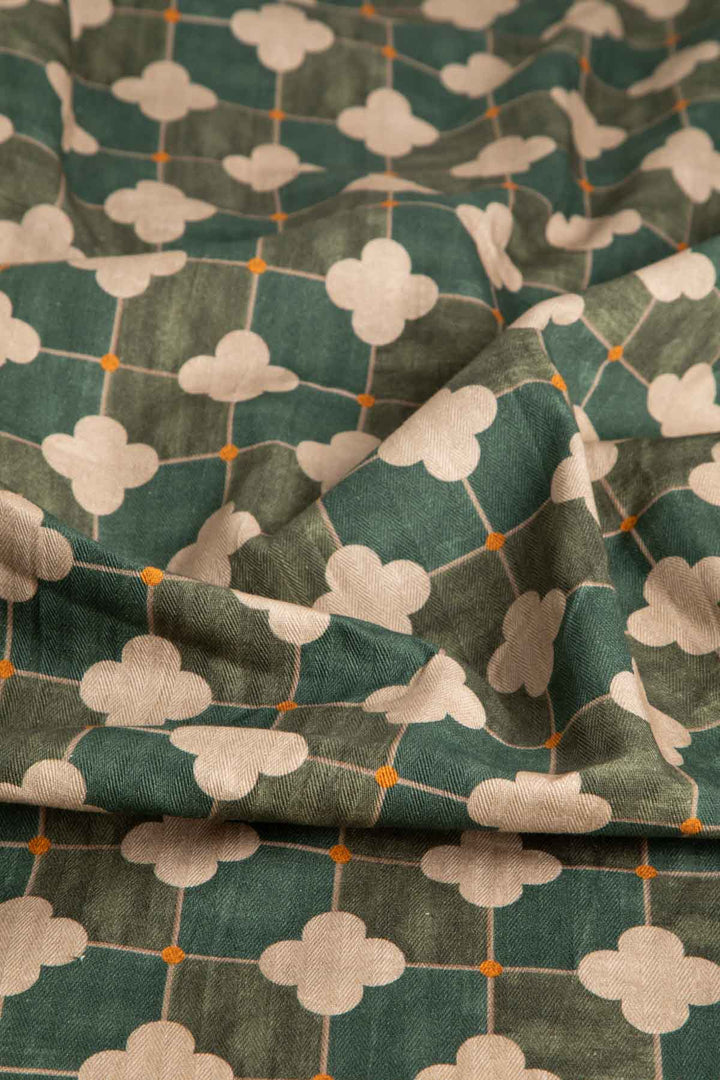 PRINT & PATTERN UPHOLSTERY FABRICS Roz Tile Printed Upholstery Fabric (Jade Green)