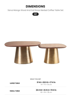 COFFEE TABLES Sarva Mango Wood And Dull Brass Nested Coffee Table Set