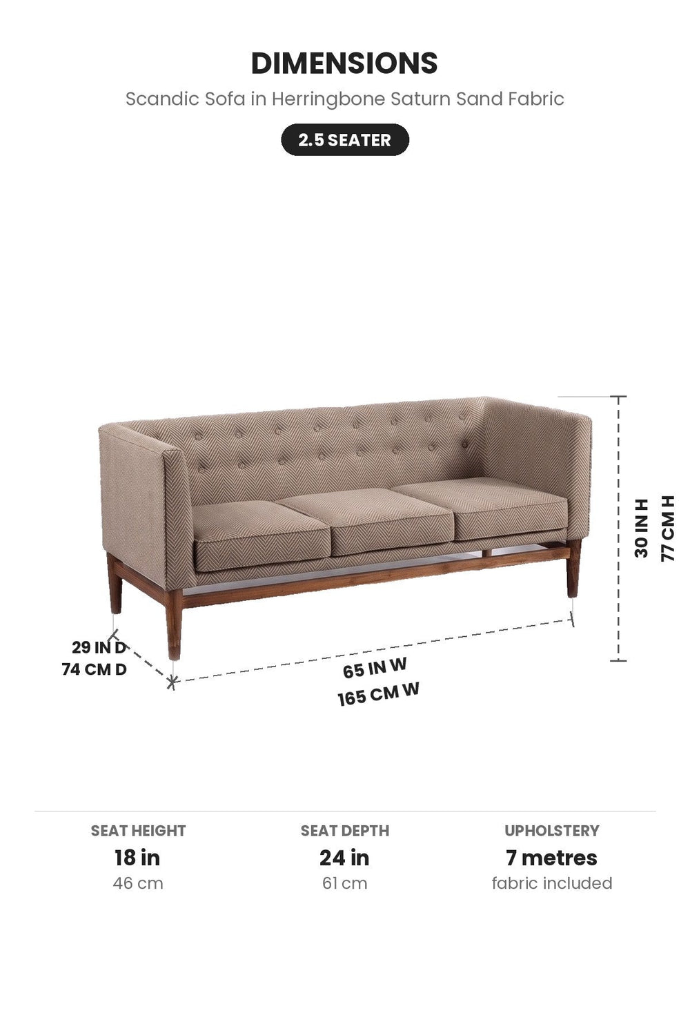 Upholstered Bundle Scandic Sofa in Herringbone Saturn Sand Fabric