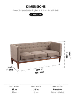 Upholstered Bundle Scandic Sofa in Herringbone Saturn Sand Fabric