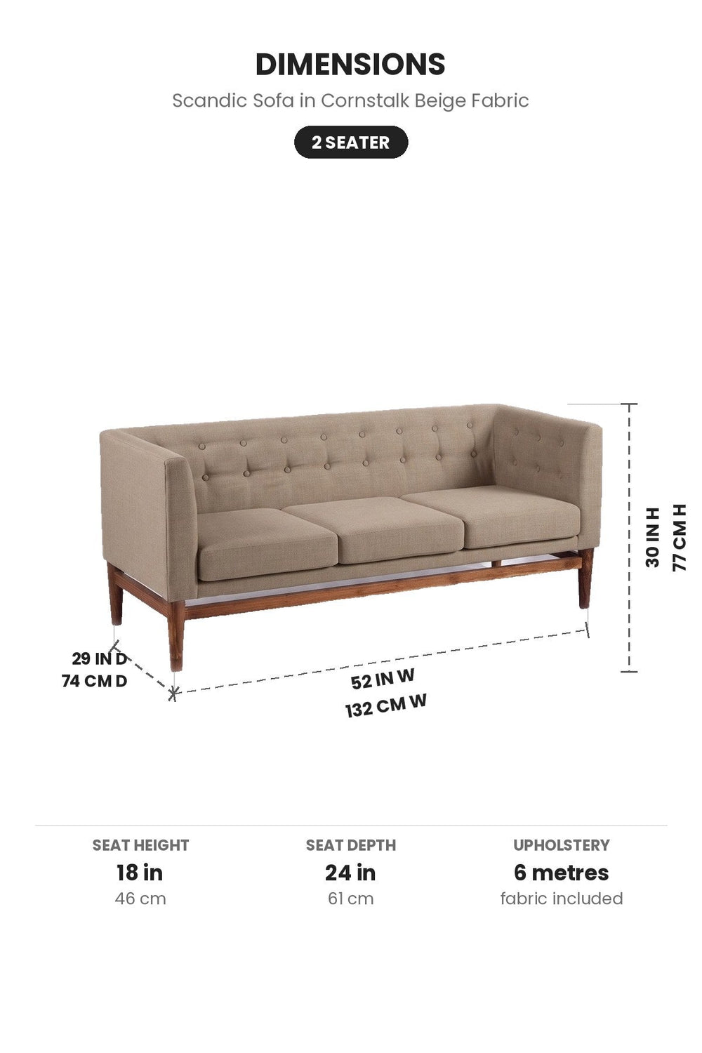 Upholstered Bundle Scandic Sofa in Cornstalk Beige Fabric
