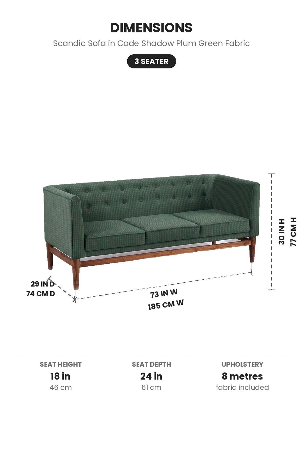 Upholstered Bundle Scandic Sofa in Code Shadow Plum Green Fabric