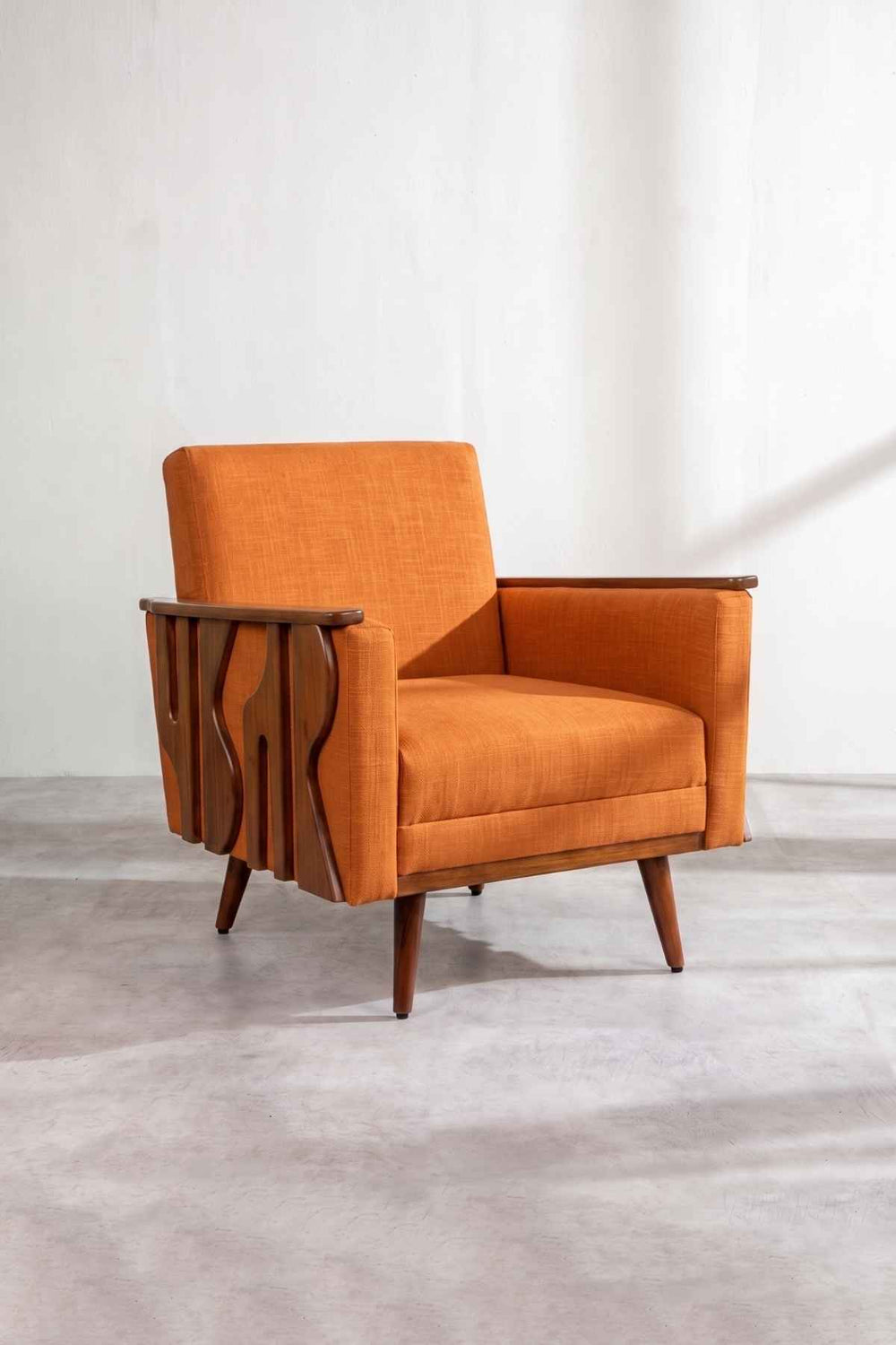 Upholstered Bundle Senhur Accent Chair in Raffia Ginger Orange Fabric