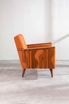 Upholstered Bundle Senhur Accent Chair in Raffia Ginger Orange Fabric