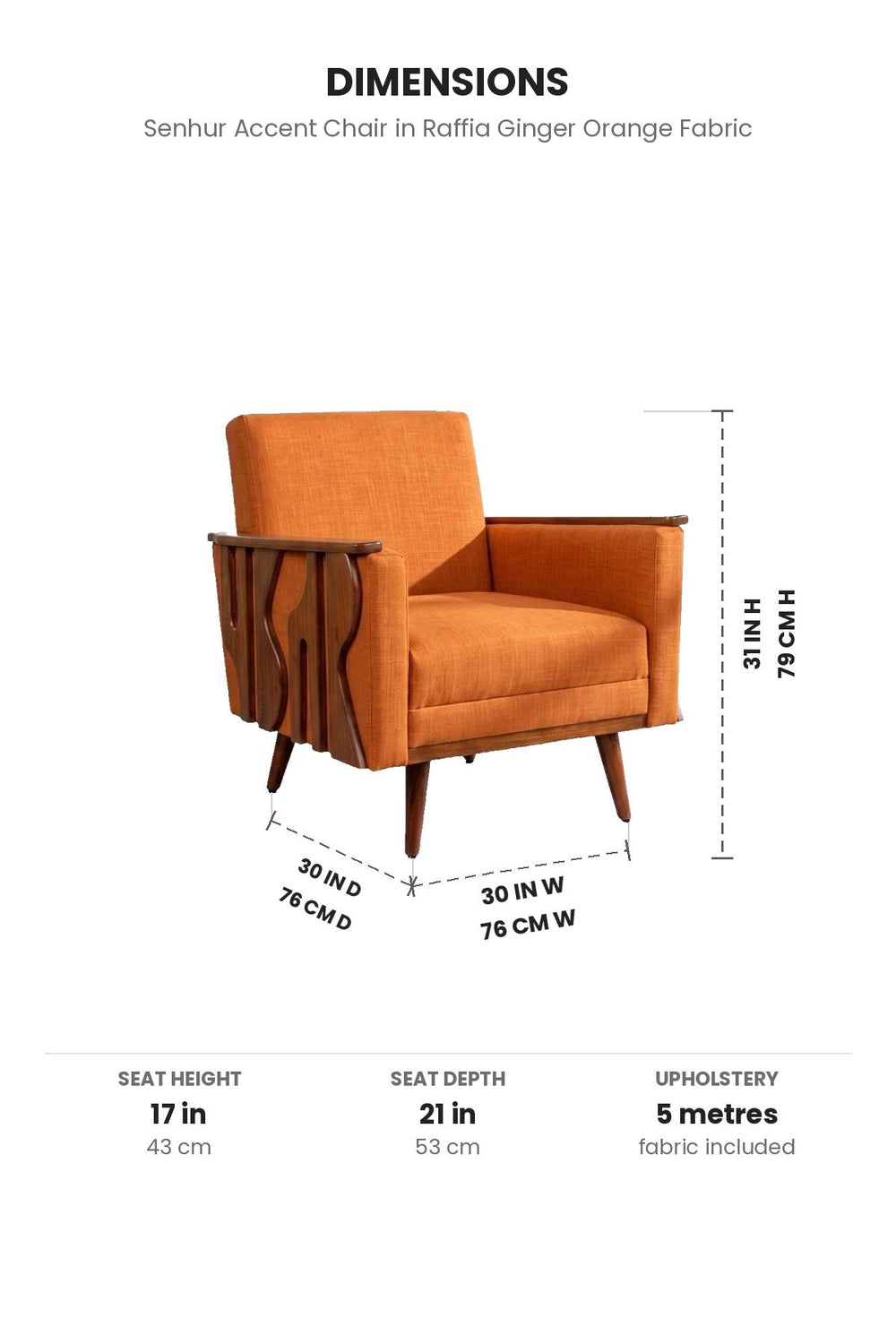 Upholstered Bundle Senhur Accent Chair in Raffia Ginger Orange Fabric