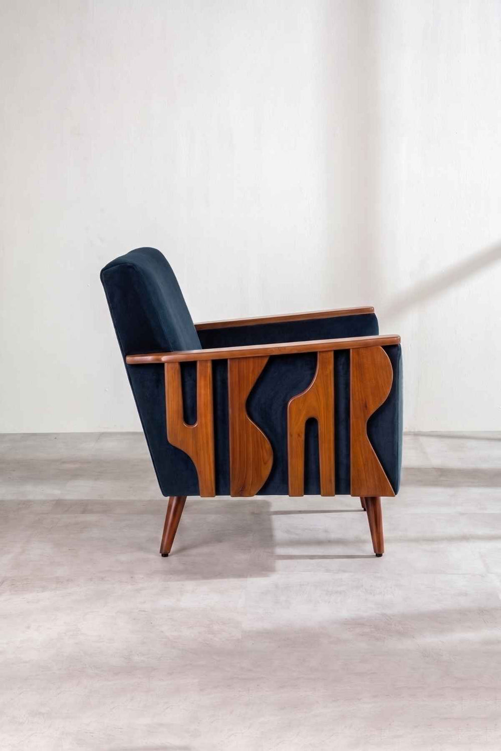 Upholstered Bundle Senhur Accent Chair in Indigo Velvet Fabric