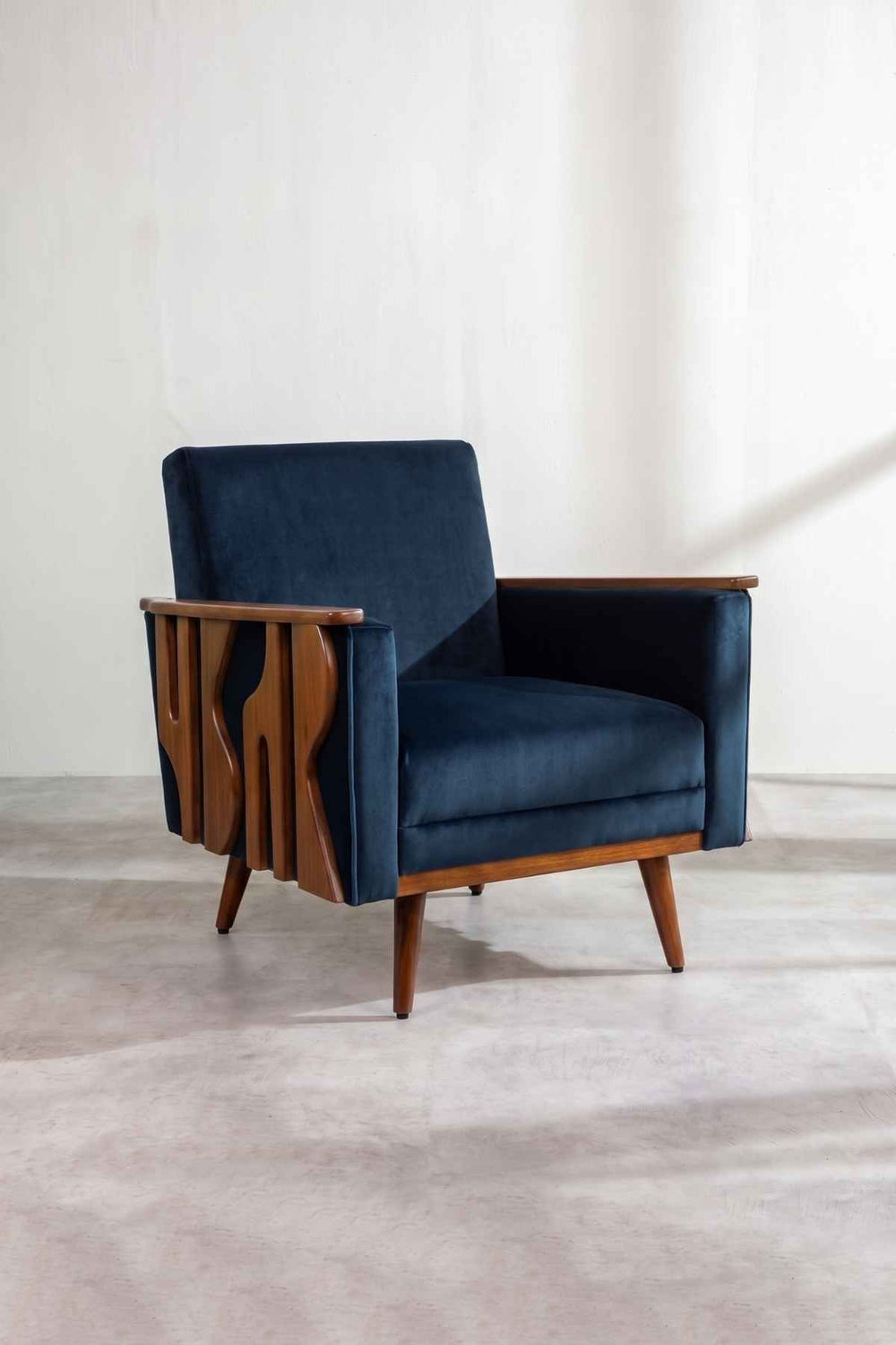 Upholstered Bundle Senhur Accent Chair in Indigo Velvet Fabric
