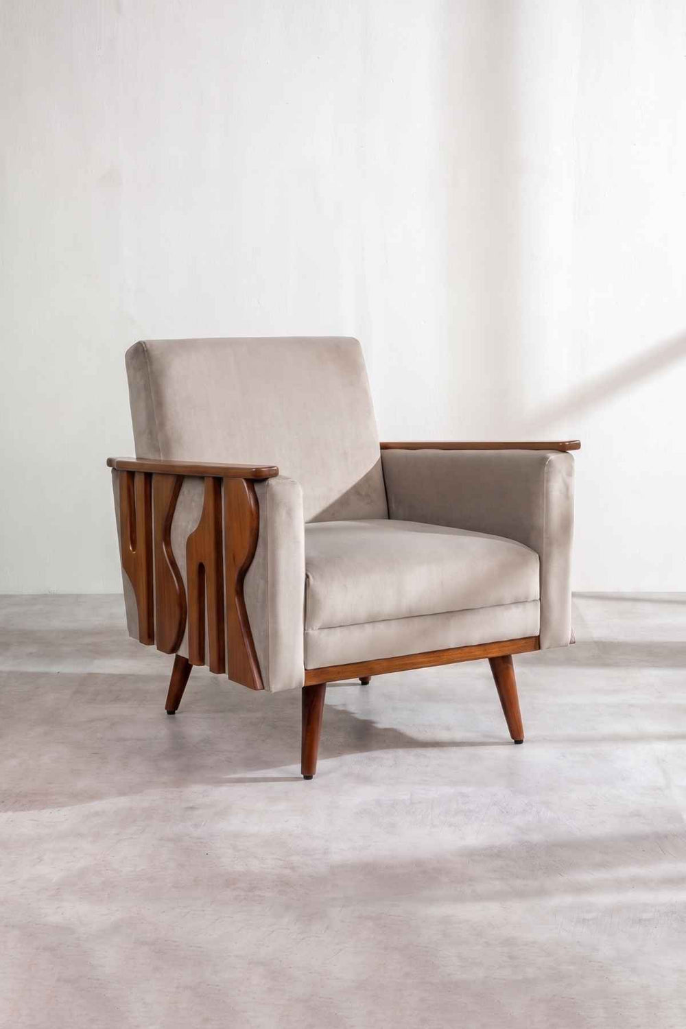 Upholstered Bundle Senhur Accent Chair in Silver Velvet Fabric