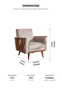 Upholstered Bundle Senhur Accent Chair in Silver Velvet Fabric