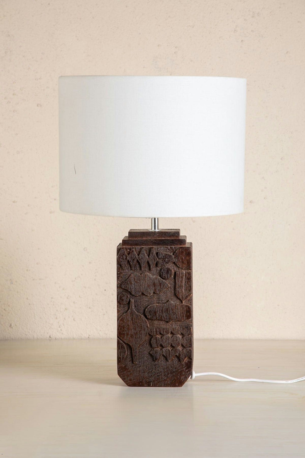 Lighting Bundle Senhur Charcoal Wood Table Lamp with Loose Weave Drum Lampshade (Off White)