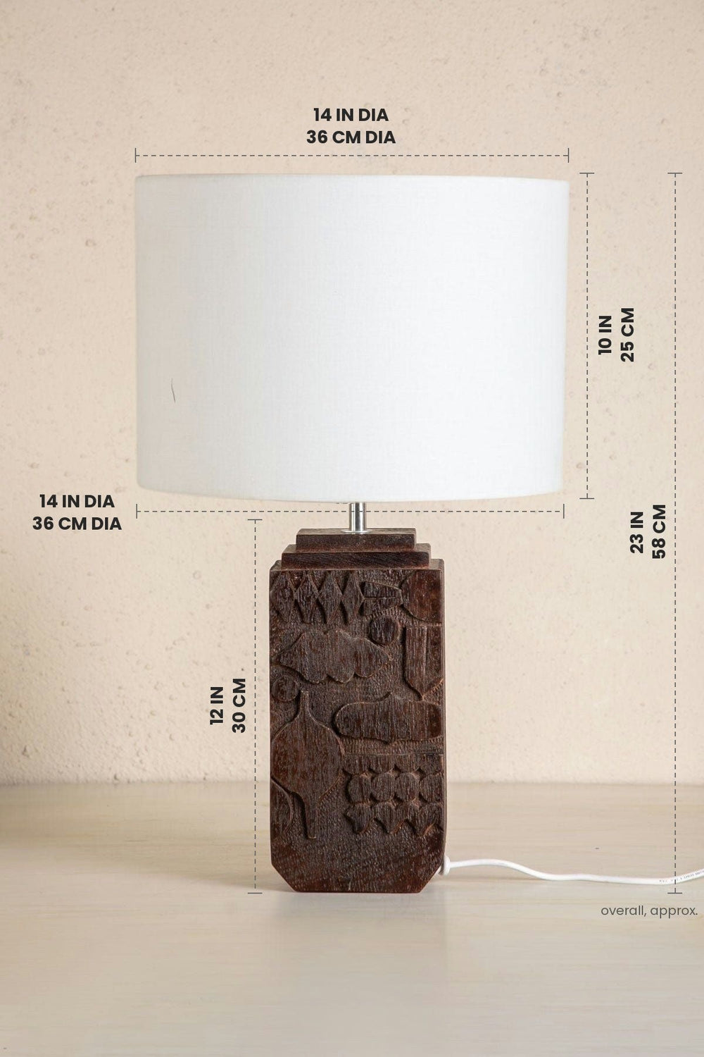 Lighting Bundle Senhur Charcoal Wood Table Lamp with Loose Weave Drum Lampshade (Off White)