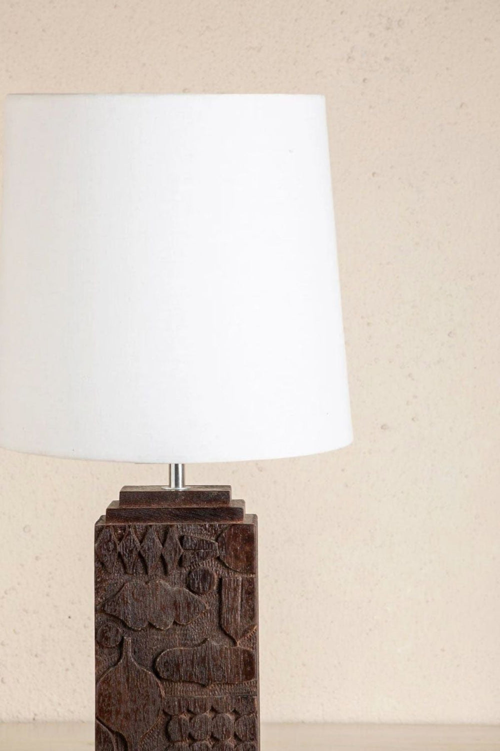 Lighting Bundle Senhur Charcoal Wood Table Lamp with Solid Taper Lampshade (Off White)